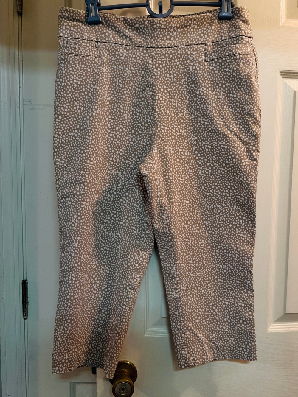 Kim Rogers Taupe and White Dot Print Pull-On Cropped Pants